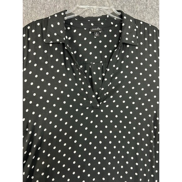 Torrid Polka Dot Top Sheer Size 5 Black High Low Hem V-Neck 3/4 Sleeve - Picture 4 of 10
